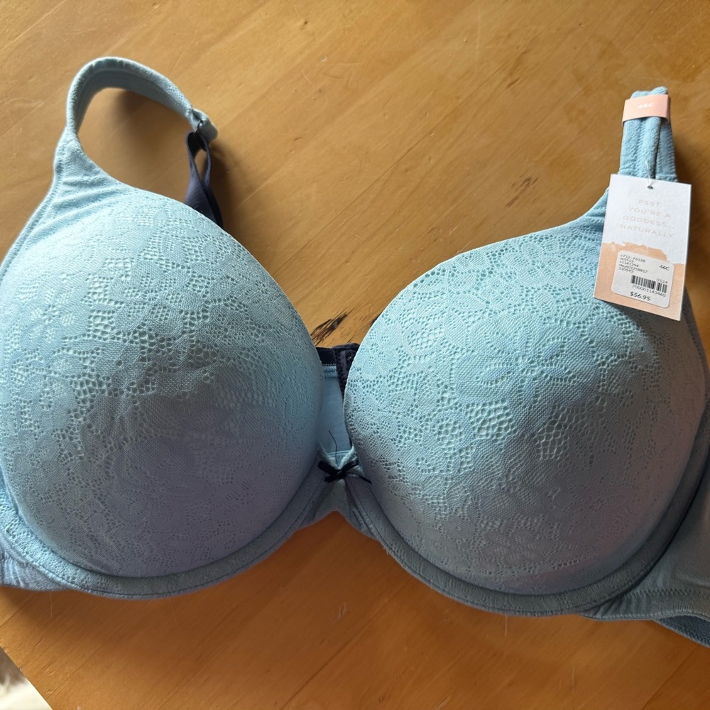 Cacique Light Blue Floral Lace Boost Plunge Bra